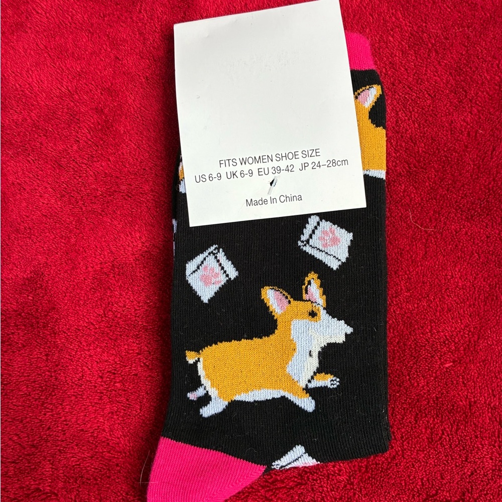 Corgi Print Black and Pink Socks